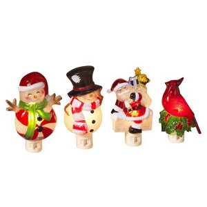 Gerson Assorted Snowman/Santa/Cardinal/Peppermint Nightlight 6 in