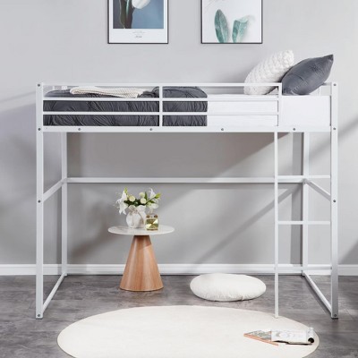 COMHOMA Metal Loft Bed Twin Size, Loft Bed Frame with Safety Guard Rails & Flat Ladder for Kids Teens Adults
