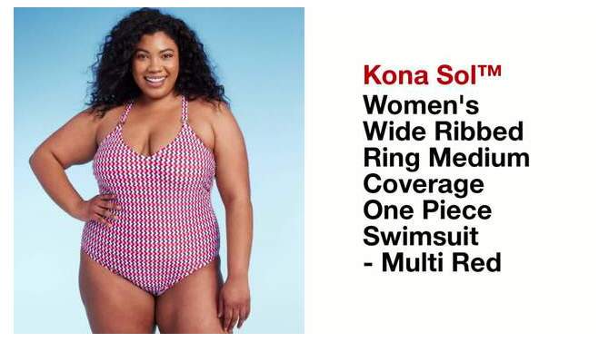Women's Wide Ribbed Ring Medium Coverage One Piece Swimsuit - Kona Sol™ Multi Red, 2 of 7, play video