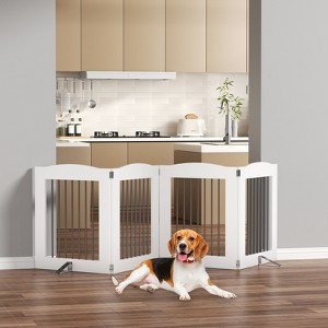 ROOMTEC Free Standing Dog Gate,4 Panel 32" Height Foldable Dog Fences Indoor, Pet Gate for Stairs,Doorways - 1 of 4