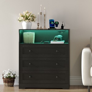 Small Dresser for Bedroom Closet Bedside with 3 Drawers, Wooden Dressers with Charging Station and LED Lights, Wood Chest of Drawers for Living Room - 1 of 4