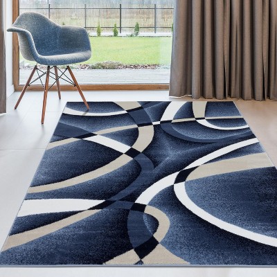Navy and Beige Abstract Geometric 6' x 9' Area Rug