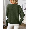 Women's Sweater Pullover Long Sleeve Crewneck Flower Loose Knit Blouse - 3 of 4
