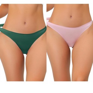 Allegra K Women's Unlined Satin Invisible Bikini Comfortable No-Show Thongs 2 Packs - 1 of 4