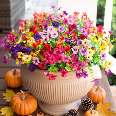 Artificial Fall Flowers Faux Mums for Outdoor Indoor Garden Home Decoration, Faux Flower Daisy with Eucalyptus Leaves Fake Mums Plants
