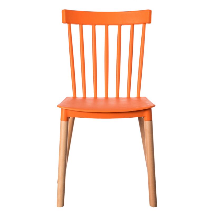 Fabulaxe Plastic Dining Chair Windsor Design with Beech Wood Legs, Orange Set of 4, 2 of 8