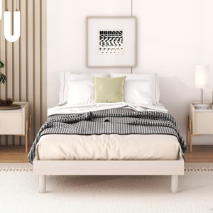 FURNIinspire Beds Modern Minimalist Twin Size Bed Frame Floating Platform Bed, Bedroom Furniture, No Box Spring Needed, White, 77.6"*40.9"*10.4" - 1 of 4