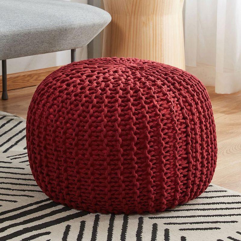 Cheer Collection 18" Round Cable Knit Pouf Ottoman, 1 of 8
