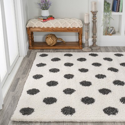 Easy-Care Charcoal and Ivory Polka Dot Shag Rug 3'x5'