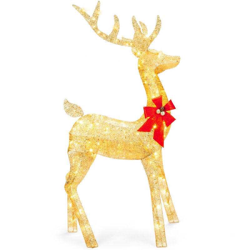 Best Choice Products 5ft Pre-Lit Reindeer Yard Christmas Decoration, Gold Holiday Deer w/ 150 Lights, Stakes, Zip Ties, 1 of 9
