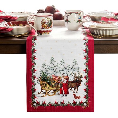 Festive Winter Red and White Polyester Table Runner, 13" x 70"