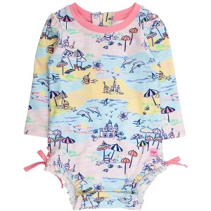 RuffleButts Baby Girls Tropical Long Sleeve UPF50+ One Piece Rash Guard - Beach Day, 3T - 1 of 4