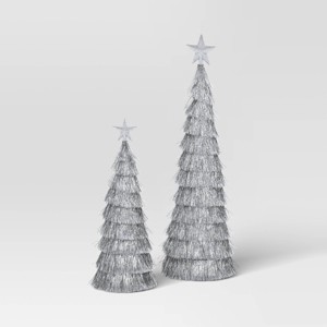 2pk Christmas 18" and 12" Tinsel Trees Silver - Wondershop™ - 1 of 3