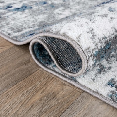 Blue and Gray Abstract 4' x 6' Stain-Resistant Area Rug