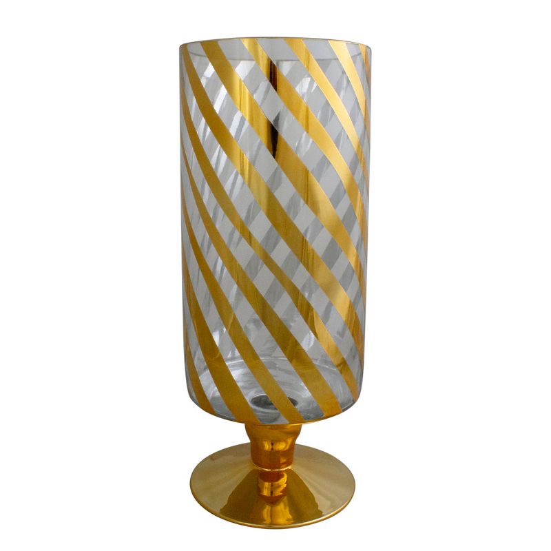 Melrose 12" Gold and Clear Swirl Striped Glass Candle Holder, 1 of 3