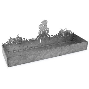AuldHome Fall Decor Galvanized Tray, Field of Pumpkins Silhouette Farmhouse Decor Metal Tray 14 x 4 x 5 Inches - 1 of 4