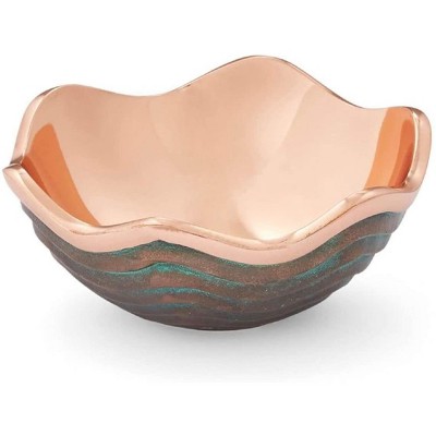 Copper and Verdigris Scalloped Edge Salad Bowl
