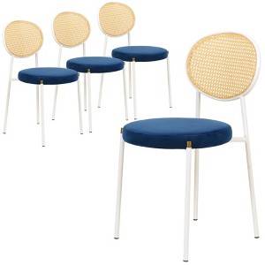LeisureMod Velvet Dining Chair with Rattan Back, Set of 4 Side Kitchen Chair with Stainless Steel Base Euston Collection - 1 of 4