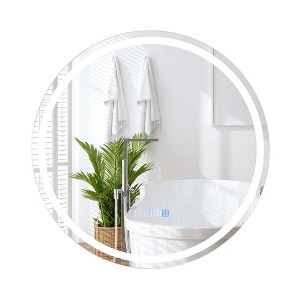 Costway 24"x24"/32"x32" LED Bathroom Mirror with 3-Color Dimmable Lights Time/Temp Display - 1 of 4