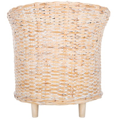 Natural White Wash Rattan Barrel Accent Chair with Cushion