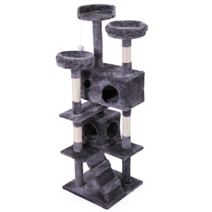 Gulches Deep Gray Cat Toys Cat Tree Tower with Scratching Ball, Plush Perch, Ladder, and Indoor Cat Condo - 1 of 4