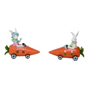 Transpac Resin Easter Bunny Driving Carrott Cars Figurines Set of 2 Home Decorations Tabletop Mantel - 1 of 1