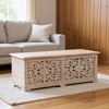 HomeRoots 52" White Distressed Solid Wood Carved Floral Storage Ottoman - 2 of 4