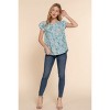 Slickblue Women's Floral Print Woven Tulip Sleeve Top, Round Neck Pleated Blouse - Blue/Ivory, Size S-L - 2 of 4