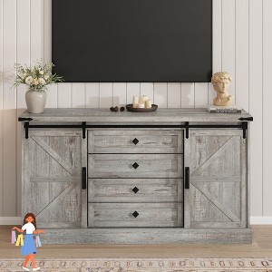 Jojoka 4-Drawer TV Console Table with Sliding Barn Doors, Wooden Media Stand for Living Room or Entryway - 1 of 4