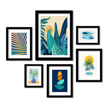 Americanflat Boho Botanical (Set Of 6) Framed Prints Gallery Wall Art Set Contemporary Blue & Orange Abstract Botanical Landscape By Modern Tropical