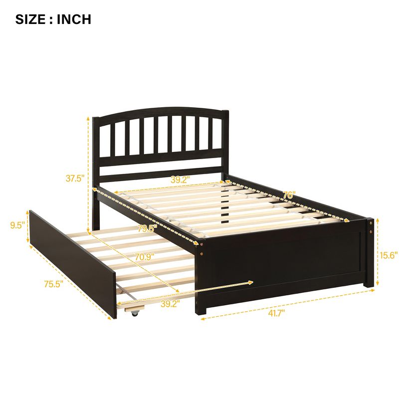 Twin Size Platform Bed Wood Bed Frame with Trundle-ModernLuxe, 3 of 10