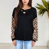 Anna-Kaci Women's Crisscross V-Neck Top with Leopard Print Long Sleeves and Relaxed Fit - 3 of 4