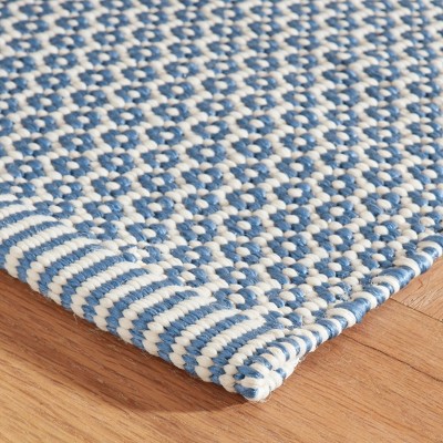 Finn Blue and White Handwoven Wool and Synthetic 5' x 8' Rug