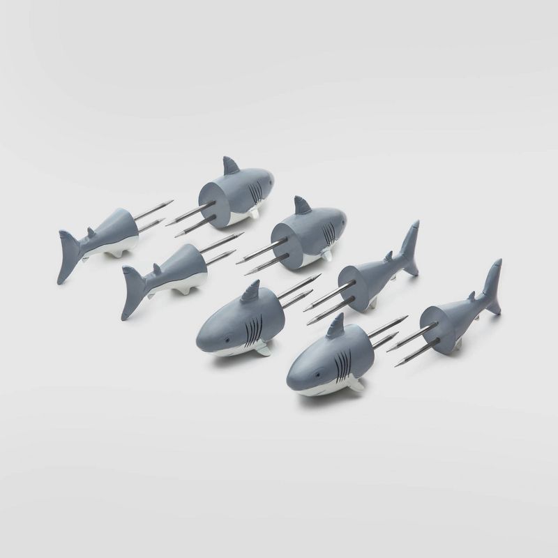 8pk Stainless Steel Shark Corn Holders Gray - Outset, 1 of 7