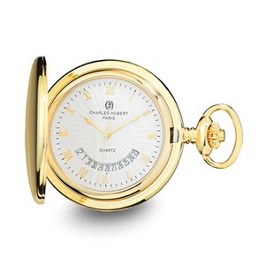 Black Bow Jewelry Charles Hubert Gold Finish White Dial Pocket Watch 47mm - 1 of 4