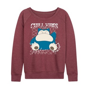 Women's - Pokémon - Snorlax Chill Vibes Lightweight French Terry Wide Neck Long Sleeve Shirt - 1 of 4