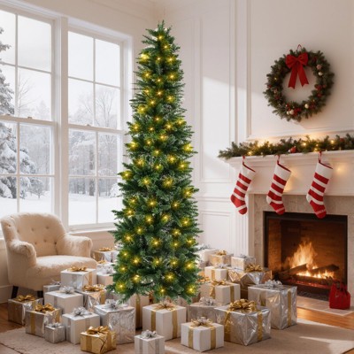 Mydepot Pre-Lit Pencil Christmas Tree, Green Artificial Spruce Slim Christmas Trees