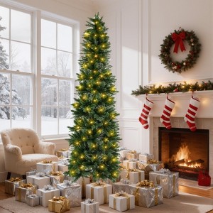 Mydepot Pre-Lit Pencil Christmas Tree, Green Artificial Spruce Slim Christmas Trees - 1 of 4