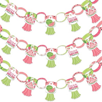 Big Dot of Happiness Sweet Watermelon - 90 Chain Links and 30 Paper Tassels Decoration Kit - Fruit Party Paper Chains Garland - 21 feet