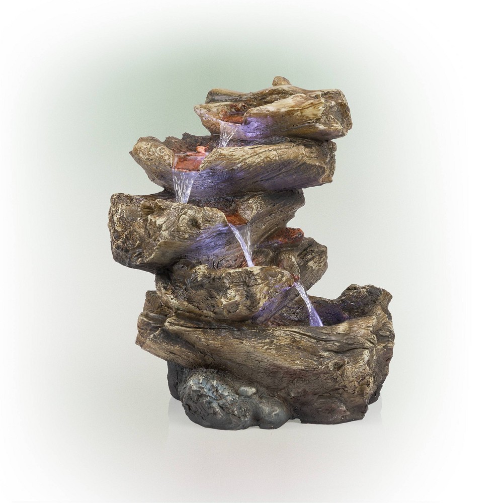 Photos - Fountain Pumps 22" Rainforest Five Tier Resin Fountain with LED Lights Gray - Alpine Corp