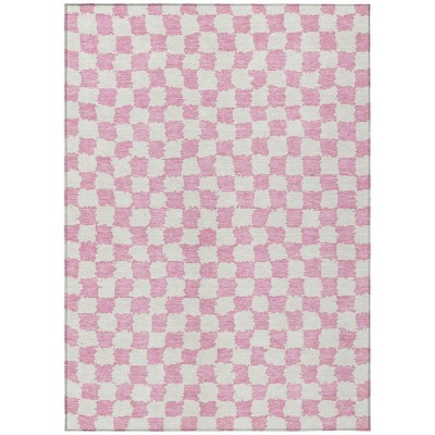 HomeRoots 3' X 5' Pink And Ivory Geometric Washable Indoor Outdoor Area Rug