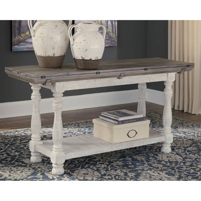 Rustic Gray and White Pine Wood Flip-Top Console Table with Storage