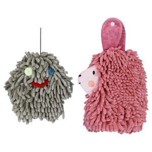 REGALWOVEN 2 Packs Cute Cartoon Alpaca Fuzzy Ball Hand Drying Hanging Ball Towels for Bathroom 7" x 7"/7" x 11" - 1 of 4