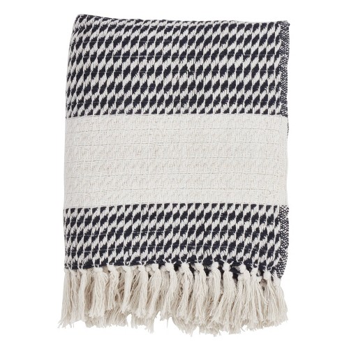 50"x60" Diamond Weave Throw Blanket Navy - Saro Lifestyle