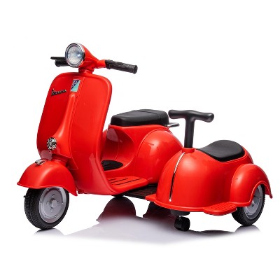 Lomsoe 6V LICENSED Vespa Scooter Motorcycle with Side Car for kids, Red