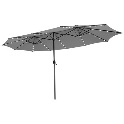 Tangkula 15FT Twin Patio Double-Sided Umbrella 48 Solar LED Lights Crank Outdoor Turquoise