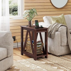 GALAXHERO Set of 2 Farmhouse End Tables with Charging Station, Slim Sofa Side Tables with Open Storage Shelf, Espresso Finish, Ideal for Living Room - 1 of 1