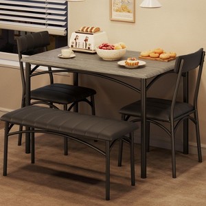 Dining Table Set for 4 with Upholstered Bench and Chairs, Rectangular Kitchen Table, Space-Saving Design, 43.4 Compact Size - 1 of 4