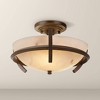 Minka Lavery Industrial Mission Ceiling Light Semi Flush Mount Fixture 14" Light Bronze Faux Alabaster Glass for Bedroom Kitchen - 2 of 2