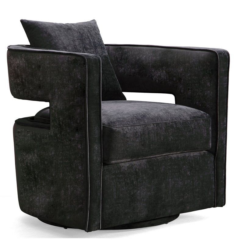 TOV Furniture Kennedy 17.8" Transitional Velvet Swivel Accent Chair in Black, 1 of 8